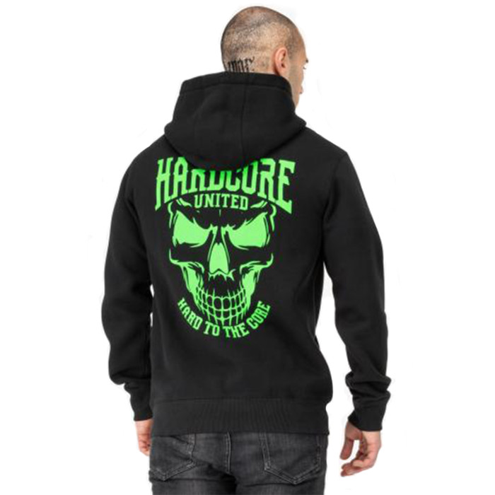 Hardcore United hoodie skully | zwart - neon groen